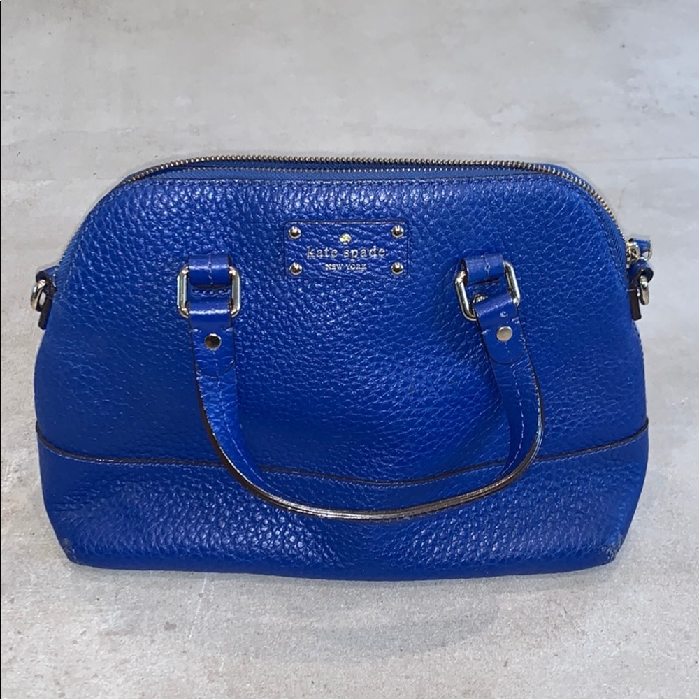 kate spade Pebbled Leather Satchel in Cobalt Blue with blue zipper wallet.